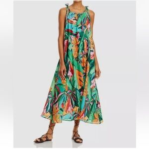 Farm Rio Women's Green Banana Foliage Midi Dress Size Medium
